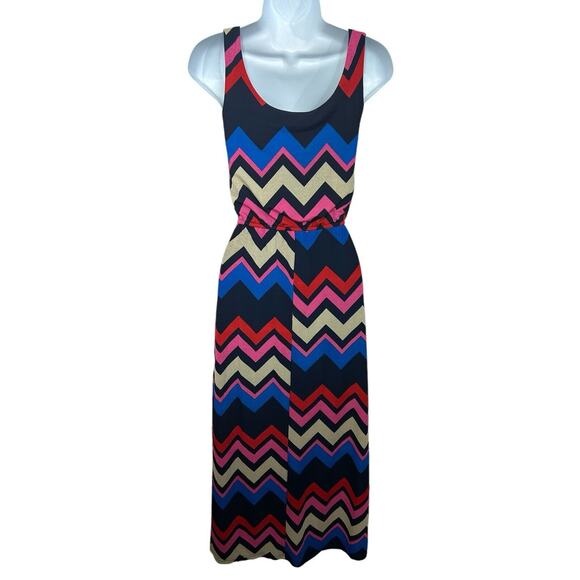 Stella Tweed Maxi Dress Sz 8 Sleeveless Chevron Colorful Lined - Picture 5 of 6
